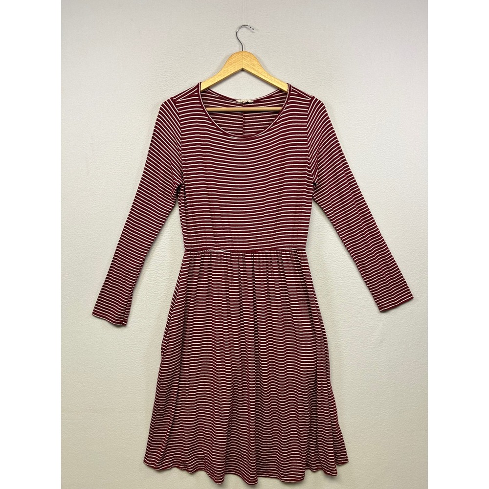 Preppy Sweet Pea Women Small Burgundy White Striped Long Sleeve Fit Flare Dress